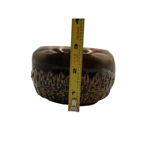Handmade Artist Signed Pottery Bowl Planter Pot Jar Carved Cactus Decor Browns - Picture 12 of 12